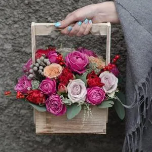 Colorful and beautiful flowers - Wooden box with flowers